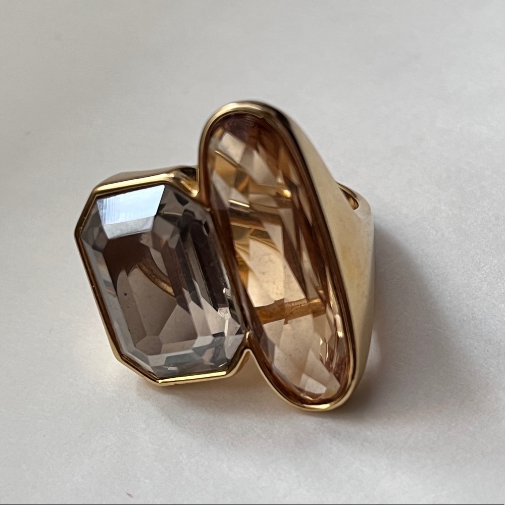 Gold Swarovski crystal  toi et moi ring
